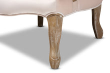 Load image into Gallery viewer, Baxton Studio Vallea Traditional French Provincial Light Beige Velvet Fabric Upholstered White-Washed Oak Wood Armchair
