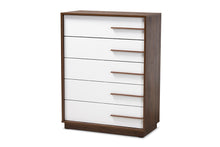 Load image into Gallery viewer, Baxton Studio Mette Mid-Century Modern Two-Tone White and Walnut Finished 5-Drawer Wood Chest
