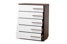 Load image into Gallery viewer, Baxton Studio Mette Mid-Century Modern Two-Tone White and Walnut Finished 5-Drawer Wood Chest
