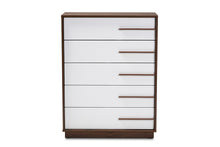 Load image into Gallery viewer, Baxton Studio Mette Mid-Century Modern Two-Tone White and Walnut Finished 5-Drawer Wood Chest
