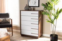 Load image into Gallery viewer, Baxton Studio Mette Mid-Century Modern Two-Tone White and Walnut Finished 5-Drawer Wood Chest
