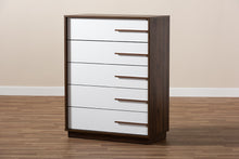 Load image into Gallery viewer, Baxton Studio Mette Mid-Century Modern Two-Tone White and Walnut Finished 5-Drawer Wood Chest
