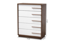 Load image into Gallery viewer, Baxton Studio Mette Mid-Century Modern Two-Tone White and Walnut Finished 5-Drawer Wood Chest
