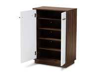 Load image into Gallery viewer, Baxton Studio Mette Mid-Century Modern Two-Tone White and Walnut Finished 5-Shelf Wood Entryway Shoe Cabinet
