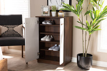 Load image into Gallery viewer, Baxton Studio Mette Mid-Century Modern Two-Tone White and Walnut Finished 5-Shelf Wood Entryway Shoe Cabinet
