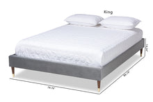 Load image into Gallery viewer, Baxton Studio Volden Glam and Luxe Charcoal Velvet Fabric Upholstered Full Size Wood Platform Bed Frame with Gold-Tone Leg Tips
