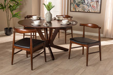 Load image into Gallery viewer, Baxton Studio Berlin Mid-Century Modern Black Faux Leather Upholstered Walnut Finished 5-Piece Wood Dining Set
