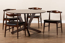 Load image into Gallery viewer, Baxton Studio Berlin Mid-Century Modern Black Faux Leather Upholstered Walnut Finished 5-Piece Wood Dining Set
