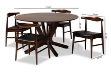 Load image into Gallery viewer, Baxton Studio Berlin Mid-Century Modern Black Faux Leather Upholstered Walnut Finished 5-Piece Wood Dining Set
