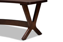 Load image into Gallery viewer, Baxton Studio Berlin Mid-Century Modern Black Faux Leather Upholstered Walnut Finished 6-Piece Wood Dining Set
