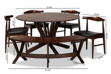 Load image into Gallery viewer, Baxton Studio Berlin Mid-Century Modern Black Faux Leather Upholstered Walnut Finished 6-Piece Wood Dining Set
