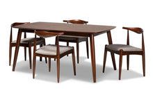 Load image into Gallery viewer, Baxton Studio Aeron Mid-Century Modern Light Gray Fabric Upholstered Walnut Finished Wood 5-Piece Dining Set
