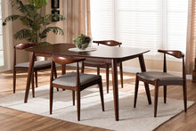 Load image into Gallery viewer, Baxton Studio Aeron Mid-Century Modern Light Gray Fabric Upholstered Walnut Finished Wood 5-Piece Dining Set
