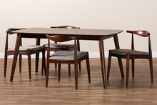 Load image into Gallery viewer, Baxton Studio Aeron Mid-Century Modern Light Gray Fabric Upholstered Walnut Finished Wood 5-Piece Dining Set
