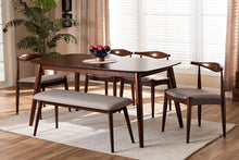 Load image into Gallery viewer, Baxton Studio Aeron Mid-Century Modern Light Gray Fabric Upholstered Walnut Finished Wood 6-Piece Dining Set
