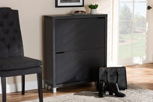 Load image into Gallery viewer, Baxton Studio Simms Modern and Contemporary Dark Grey Finished Wood Shoe Storage Cabinet with 4 Fold-Out Racks
