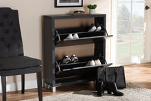 Load image into Gallery viewer, Baxton Studio Simms Modern and Contemporary Dark Grey Finished Wood Shoe Storage Cabinet with 4 Fold-Out Racks

