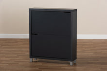 Load image into Gallery viewer, Baxton Studio Simms Modern and Contemporary Dark Grey Finished Wood Shoe Storage Cabinet with 4 Fold-Out Racks
