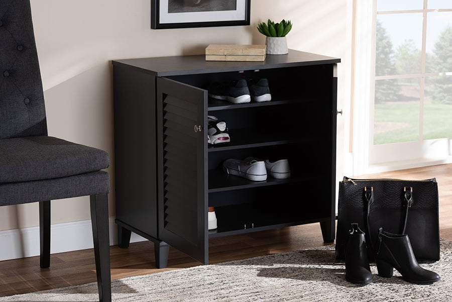 Baxton Studio Coolidge Modern and Contemporary Dark Grey Finished 4-Shelf Wood Shoe Storage Cabinet