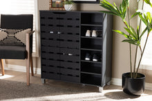 Load image into Gallery viewer, Baxton Studio Shirley Modern and Contemporary Dark Grey Finished 2-Door Wood Shoe Storage Cabinet with Open Shelves
