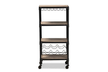 Load image into Gallery viewer, Baxton Studio Swanson Rustic Industrial Style Antique Black Textured Metal Distressed Oak Finished Wood Mobile Kitchen Bar Wine Cart
