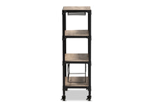 Load image into Gallery viewer, Baxton Studio Swanson Rustic Industrial Style Antique Black Textured Metal Distressed Oak Finished Wood Mobile Kitchen Bar Wine Cart
