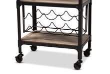 Load image into Gallery viewer, Baxton Studio Swanson Rustic Industrial Style Antique Black Textured Metal Distressed Oak Finished Wood Mobile Kitchen Bar Wine Cart
