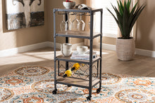 Load image into Gallery viewer, Baxton Studio Swanson Rustic Industrial Style Antique Black Textured Metal Distressed Oak Finished Wood Mobile Kitchen Bar Wine Cart
