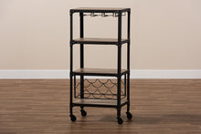 Load image into Gallery viewer, Baxton Studio Swanson Rustic Industrial Style Antique Black Textured Metal Distressed Oak Finished Wood Mobile Kitchen Bar Wine Cart
