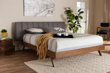 Load image into Gallery viewer, Baxton Studio Brita Mid-Century Modern Grey Fabric Upholstered Walnut Finished Wood King Size Bed
