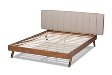 Load image into Gallery viewer, Baxton Studio Brita Mid-Century Modern Light Beige Fabric Upholstered Walnut Finished Wood Queen Size Bed
