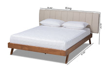 Load image into Gallery viewer, Baxton Studio Brita Mid-Century Modern Light Beige Fabric Upholstered Walnut Finished Wood King Size Bed
