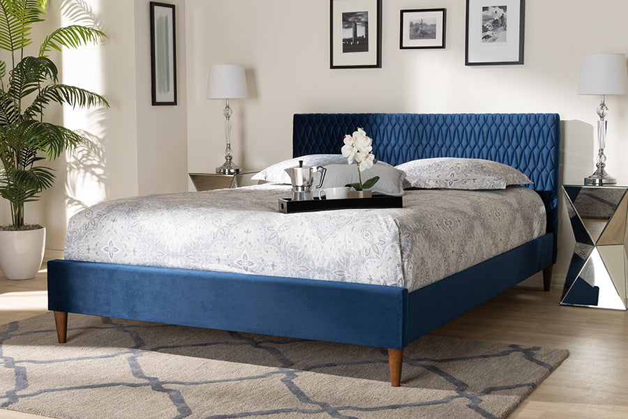 Baxton Studio Frida Glam and Luxe Royal Blue Velvet Fabric Upholstered Queen Size Bed