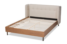 Load image into Gallery viewer, Baxton Studio Catarina Mid-Century Modern Light Beige Fabric Upholstered Walnut Finished Wood King Size Wingback Platform Bed
