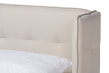 Load image into Gallery viewer, Baxton Studio Catarina Mid-Century Modern Light Beige Fabric Upholstered Walnut Finished Wood King Size Wingback Platform Bed
