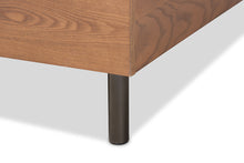 Load image into Gallery viewer, Baxton Studio Catarina Mid-Century Modern Light Beige Fabric Upholstered Walnut Finished Wood King Size Wingback Platform Bed
