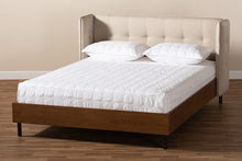 Load image into Gallery viewer, Baxton Studio Catarina Mid-Century Modern Light Beige Fabric Upholstered Walnut Finished Wood King Size Wingback Platform Bed
