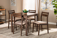 Load image into Gallery viewer, Baxton Studio Lovy Modern and Contemporary Beige Fabric Upholstered Dark Walnut-Finished 5-Piece Wood Dining Set
