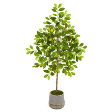 Load image into Gallery viewer, 52&quot; Lemon Artificial Tree in Stoneware Vase with Gold Trimming
