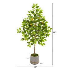 Load image into Gallery viewer, 52&quot; Lemon Artificial Tree in Stoneware Vase with Gold Trimming
