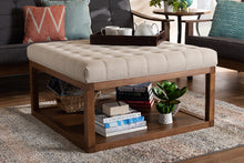 Load image into Gallery viewer, Baxton Studio Alvere Modern and Contemporary Beige Fabric Upholstered Walnut Finished Cocktail Ottoman
