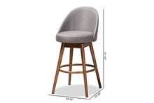 Load image into Gallery viewer, Baxton Studio Carra Mid-Century Modern Grey Fabric Upholstered Walnut-Finished Wood Swivel Bar Stool Set of 2
