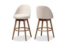Load image into Gallery viewer, Baxton Studio Carra Mid-Century Modern Light Beige Fabric Upholstered Walnut-Finished Wood Swivel Bar Stool Set of 2
