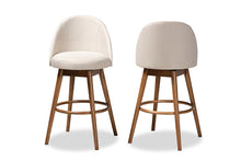 Load image into Gallery viewer, Baxton Studio Carra Mid-Century Modern Light Beige Fabric Upholstered Walnut-Finished Wood Swivel Bar Stool Set of 2
