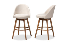 Load image into Gallery viewer, Baxton Studio Carra Mid-Century Modern Light Beige Fabric Upholstered Walnut-Finished Wood Swivel Bar Stool Set of 2
