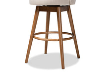 Load image into Gallery viewer, Baxton Studio Carra Mid-Century Modern Light Beige Fabric Upholstered Walnut-Finished Wood Swivel Bar Stool Set of 2
