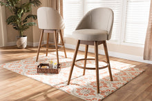 Load image into Gallery viewer, Baxton Studio Carra Mid-Century Modern Light Beige Fabric Upholstered Walnut-Finished Wood Swivel Bar Stool Set of 2
