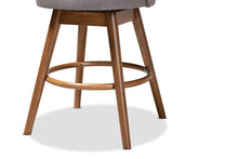 Load image into Gallery viewer, Baxton Studio Carra Mid-Century Modern Grey Fabric Upholstered Walnut-Finished Wood Swivel Counter Stool Set of 2
