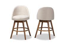 Load image into Gallery viewer, Baxton Studio Carra Mid-Century Modern Light Beige Fabric Upholstered Walnut-Finished Wood Swivel Counter Stool Set of 2
