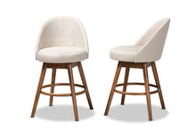 Load image into Gallery viewer, Baxton Studio Carra Mid-Century Modern Light Beige Fabric Upholstered Walnut-Finished Wood Swivel Counter Stool Set of 2
